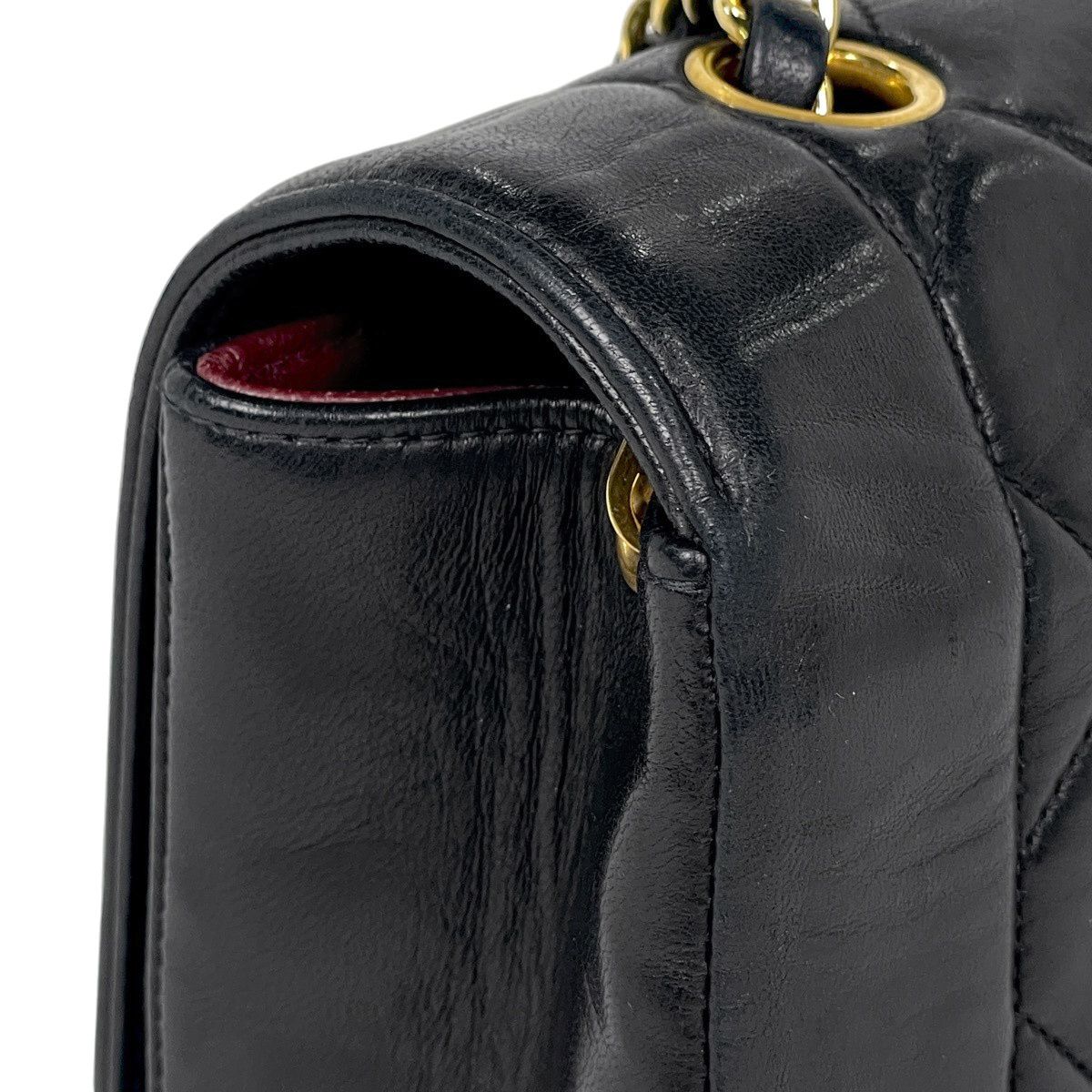 Chanel Diana Quilted Single Flap Chain Shoulder Bag CC Logo Leather Black — view 8