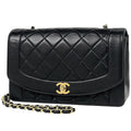 Chanel Diana Quilted Single Flap Chain Shoulder Bag CC Logo Leather Black