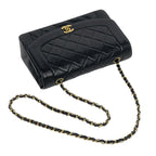 Chanel Diana Quilted Single Flap Chain Shoulder Bag CC Logo Leather Black — view 9