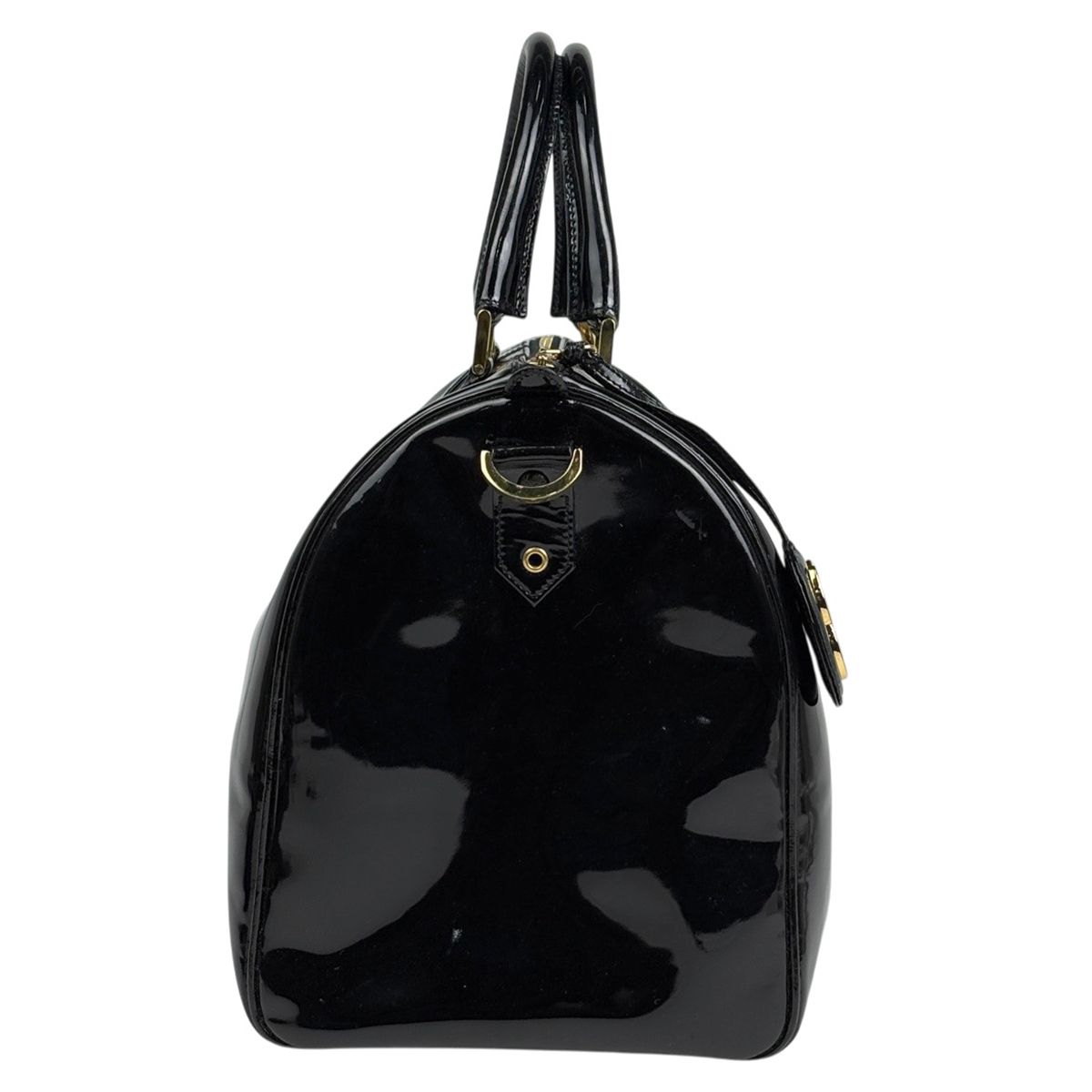 Chanel CC Logo Boston Bag 2-Way Enamel Patent Leather Black — view 2
