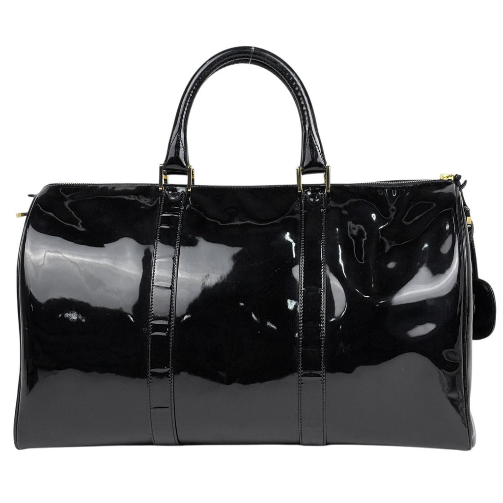 Chanel CC Logo Boston Bag 2-Way Enamel Patent Leather Black — view 3