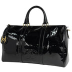 Chanel CC Logo Boston Bag 2-Way Enamel Patent Leather Black