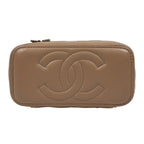Chanel CC Logo Vanity Shoulder Bag Makeup Pouch Leather Beige — view 5