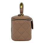 Chanel CC Logo Vanity Shoulder Bag Makeup Pouch Leather Beige — view 4