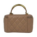 Chanel CC Logo Vanity Shoulder Bag Makeup Pouch Leather Beige — view 3