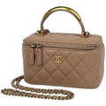 Chanel CC Logo Vanity Shoulder Bag Makeup Pouch Leather Beige