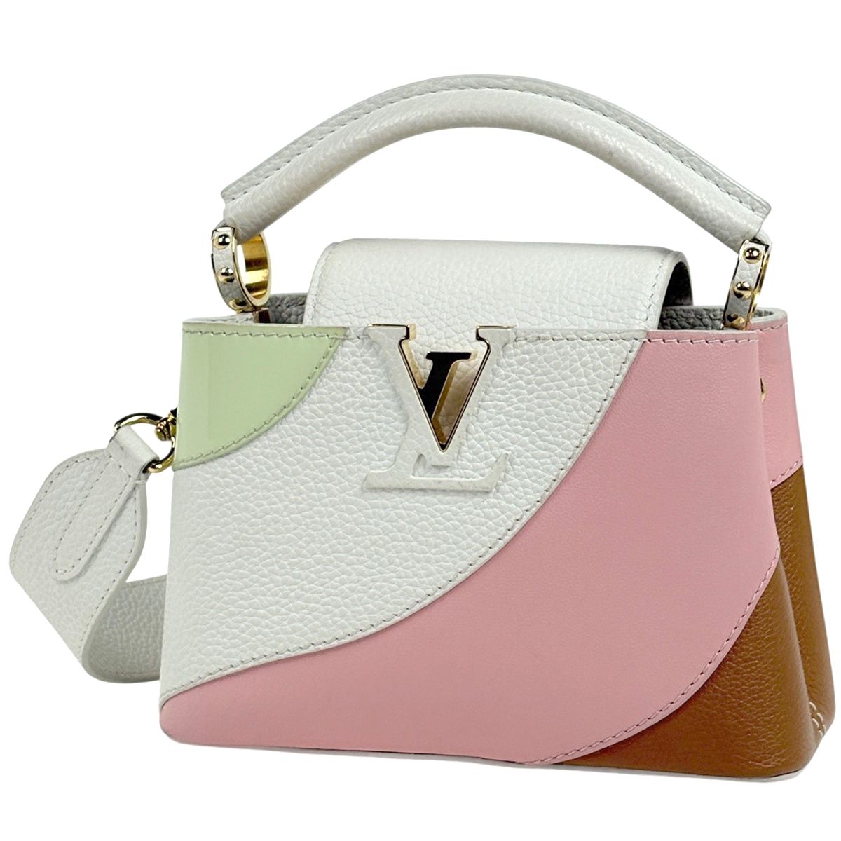 Louis Vuitton Capucines Mini 2-Way Handbag Taurillon White Pink Green