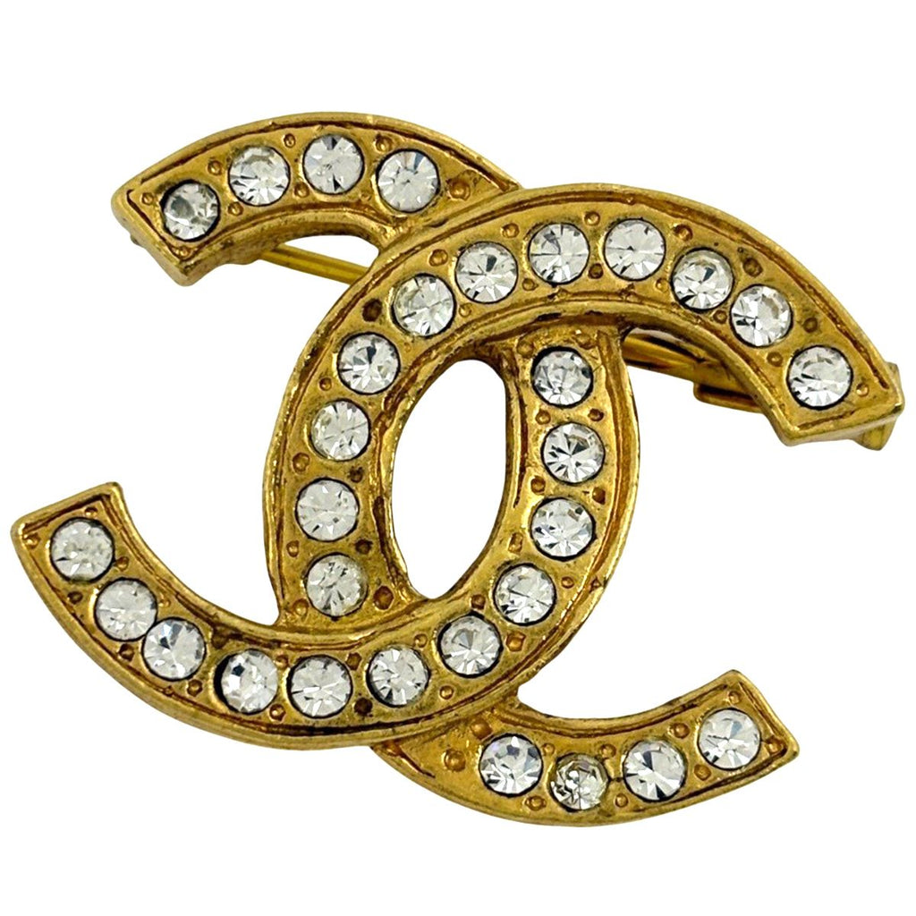 Chanel CC Logo Rhinestone Brooch Gold Plated