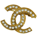 Chanel CC Logo Rhinestone Brooch Gold Plated