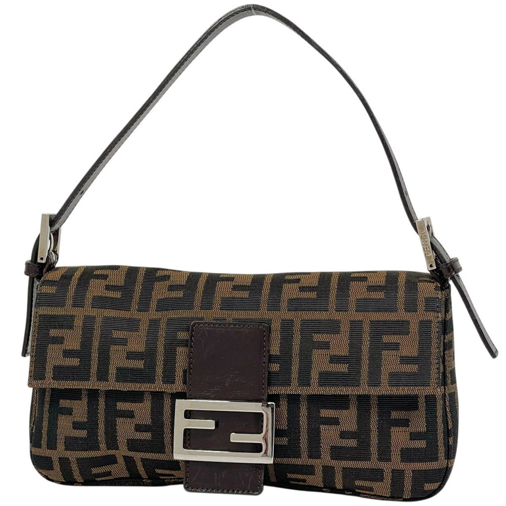 Fendi Zucca Pattern Mamma Baguette Shoulder Bag Canvas Brown