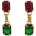 Chanel Color Stone Earrings Swing Gripoix Gold Plated Red Green