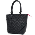 Chanel Cambon Line Tote CC Logo Handbag Leather Black