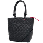 Chanel Cambon Line Tote CC Logo Handbag Leather Black