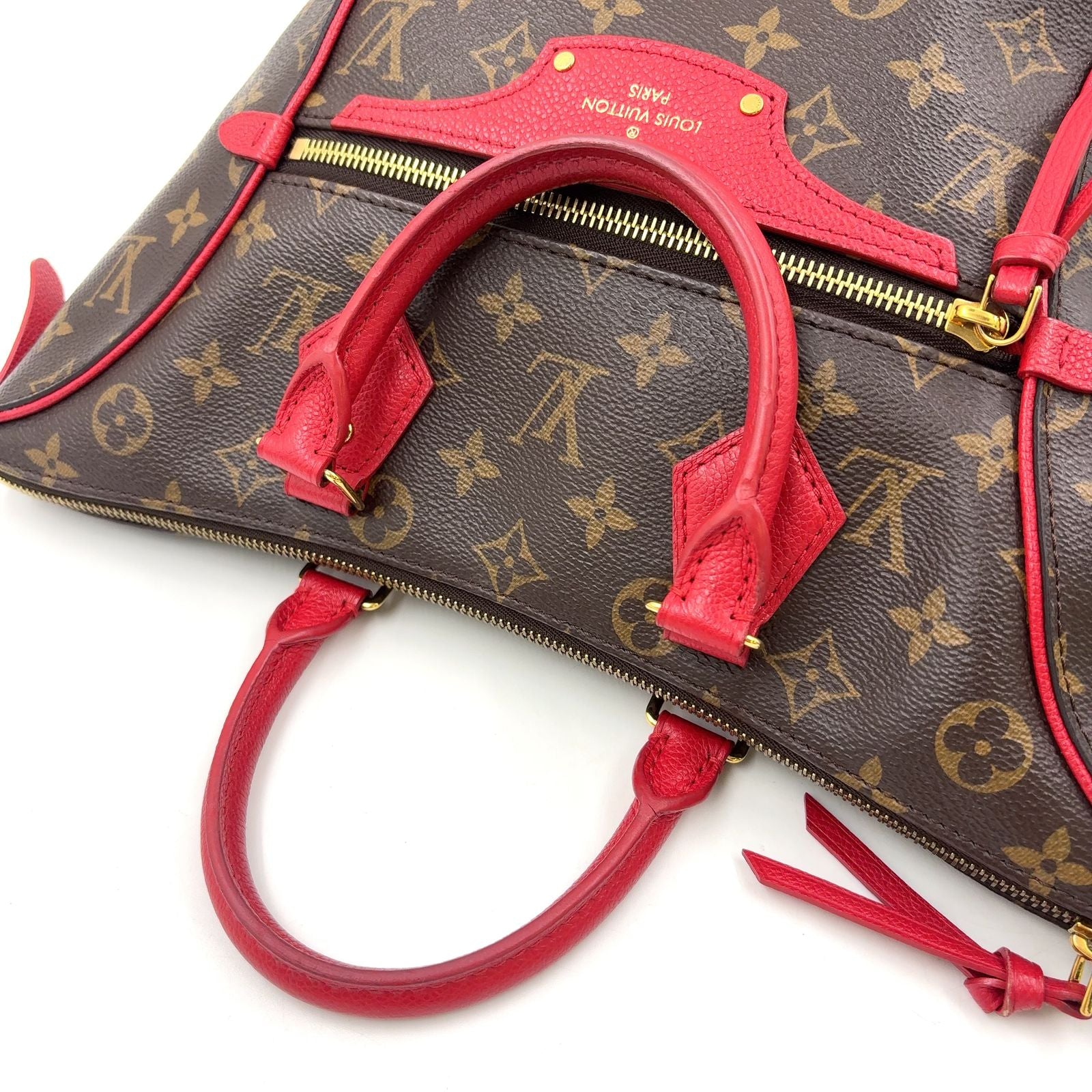 Louis Vuitton Tournelle PM Monogram Cerise Leather Brown Red Handbag Gold — view 6