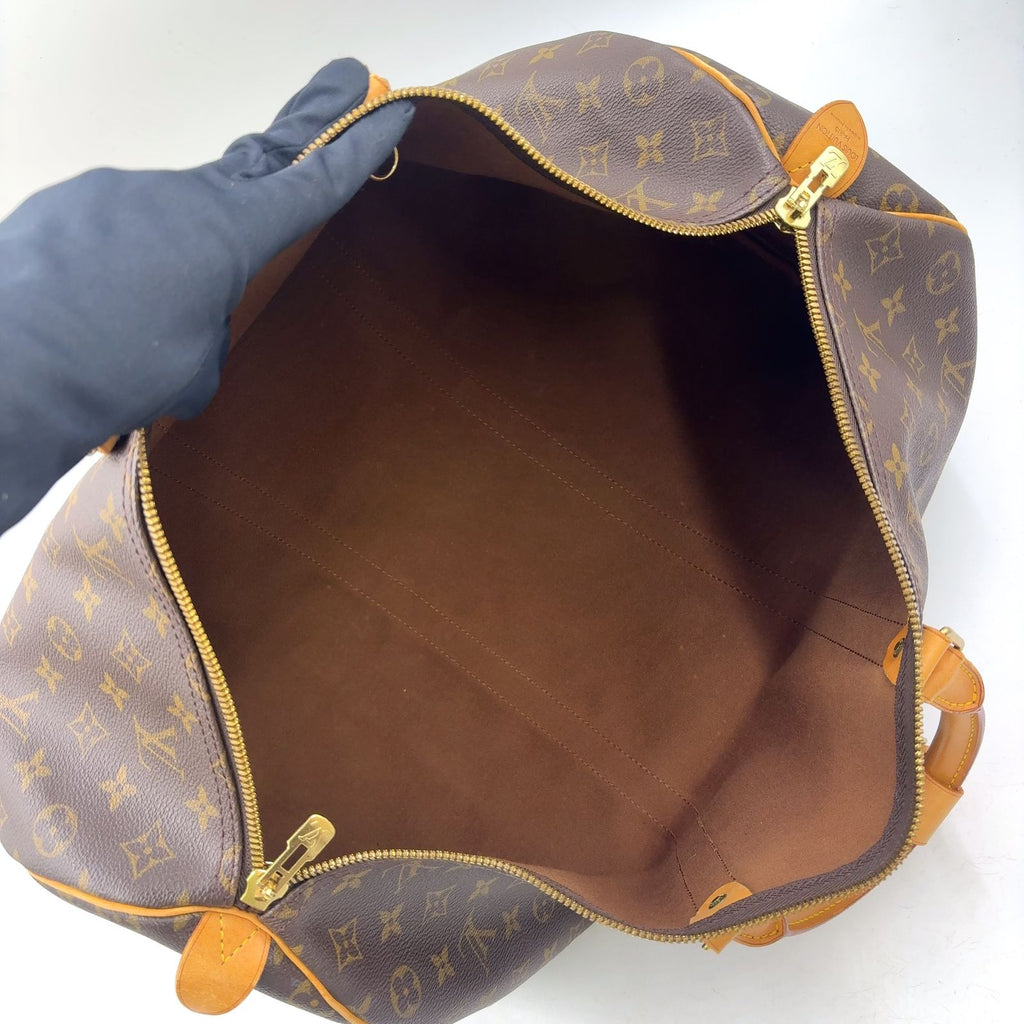 Louis Vuitton Keepall Bandouliere 50 Monogram Leather Brown Boston Bag Gold — view 3