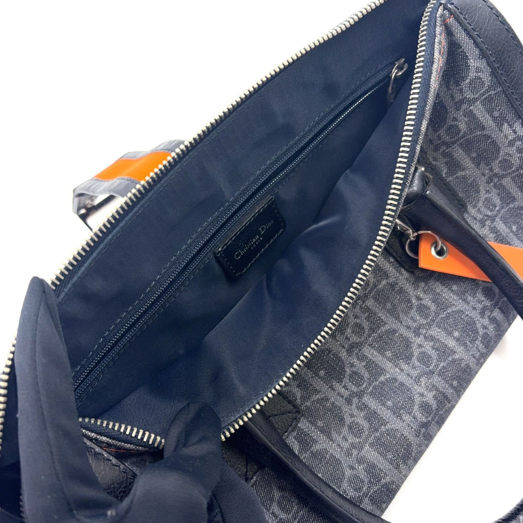 Dior Flight Line Trotter Leather Denim Gray Black Handbag Silver — view 9
