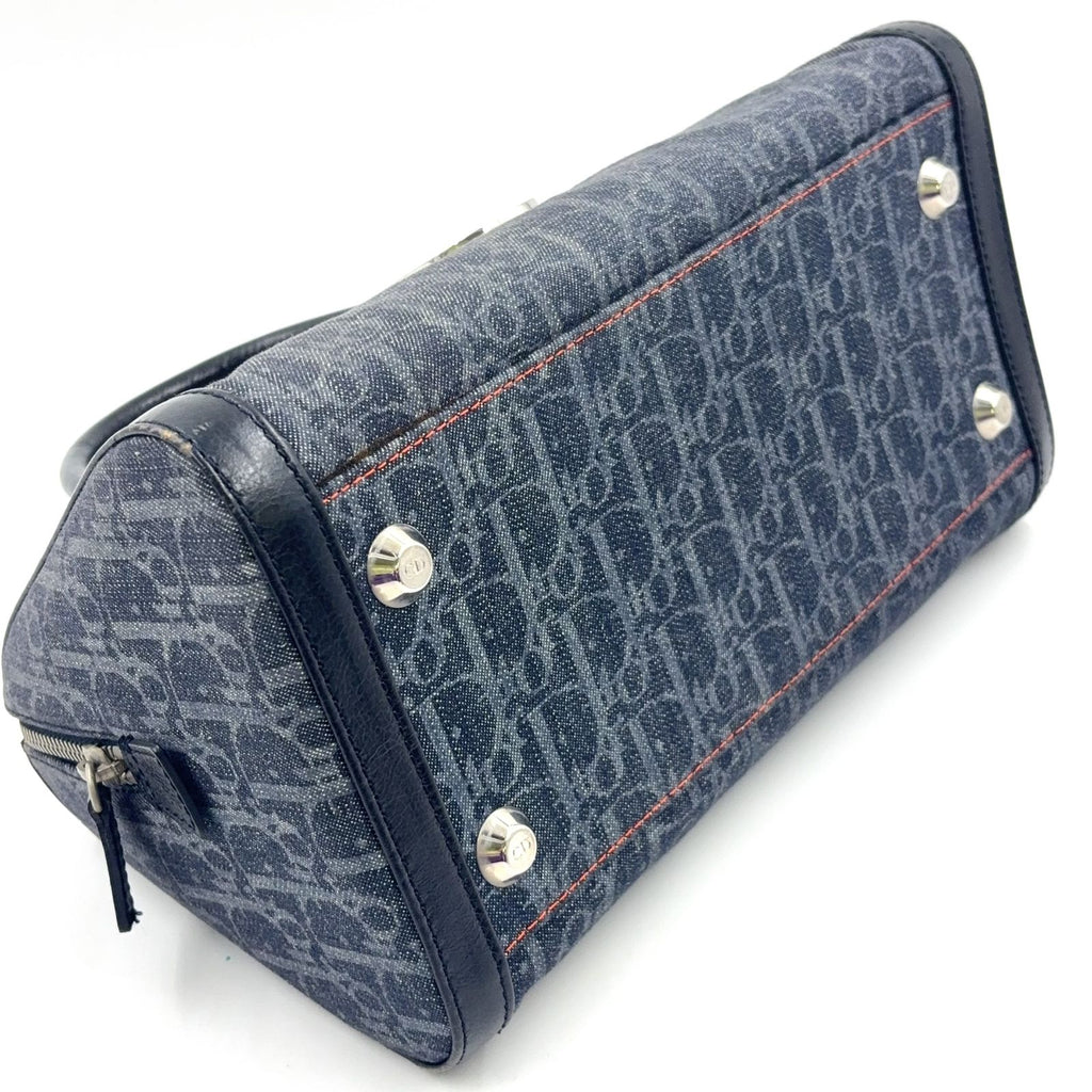 Dior Flight Line Trotter Leather Denim Gray Black Handbag Silver — view 8