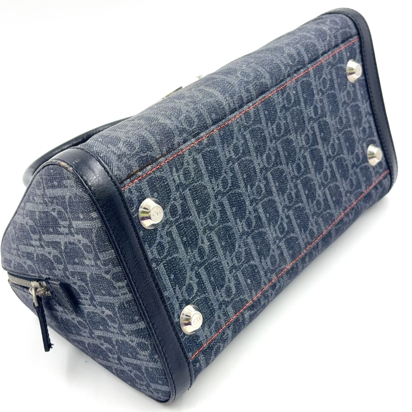 Dior Flight Line Trotter Leather Denim Gray Black Handbag Silver — view 8