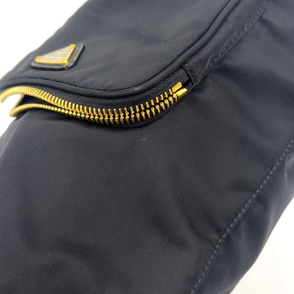 Prada Bucket 2-Way Nylon Black Handbag Gold — view 8