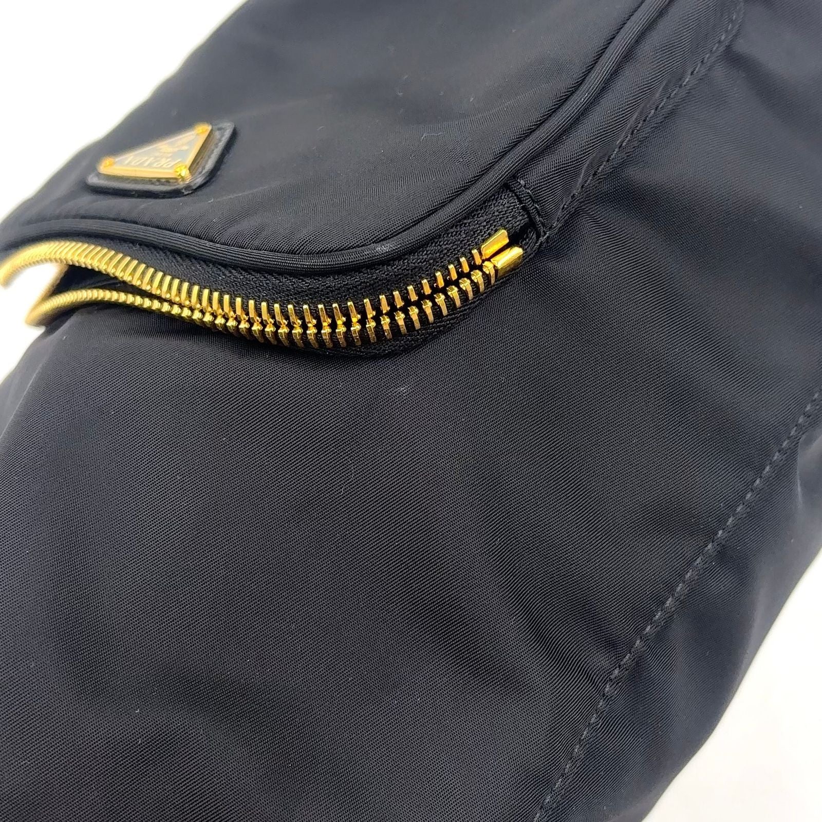 Prada Bucket 2-Way Nylon Black Handbag Gold — view 8