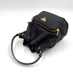 Prada Bucket 2-Way Nylon Black Handbag Gold — view 5