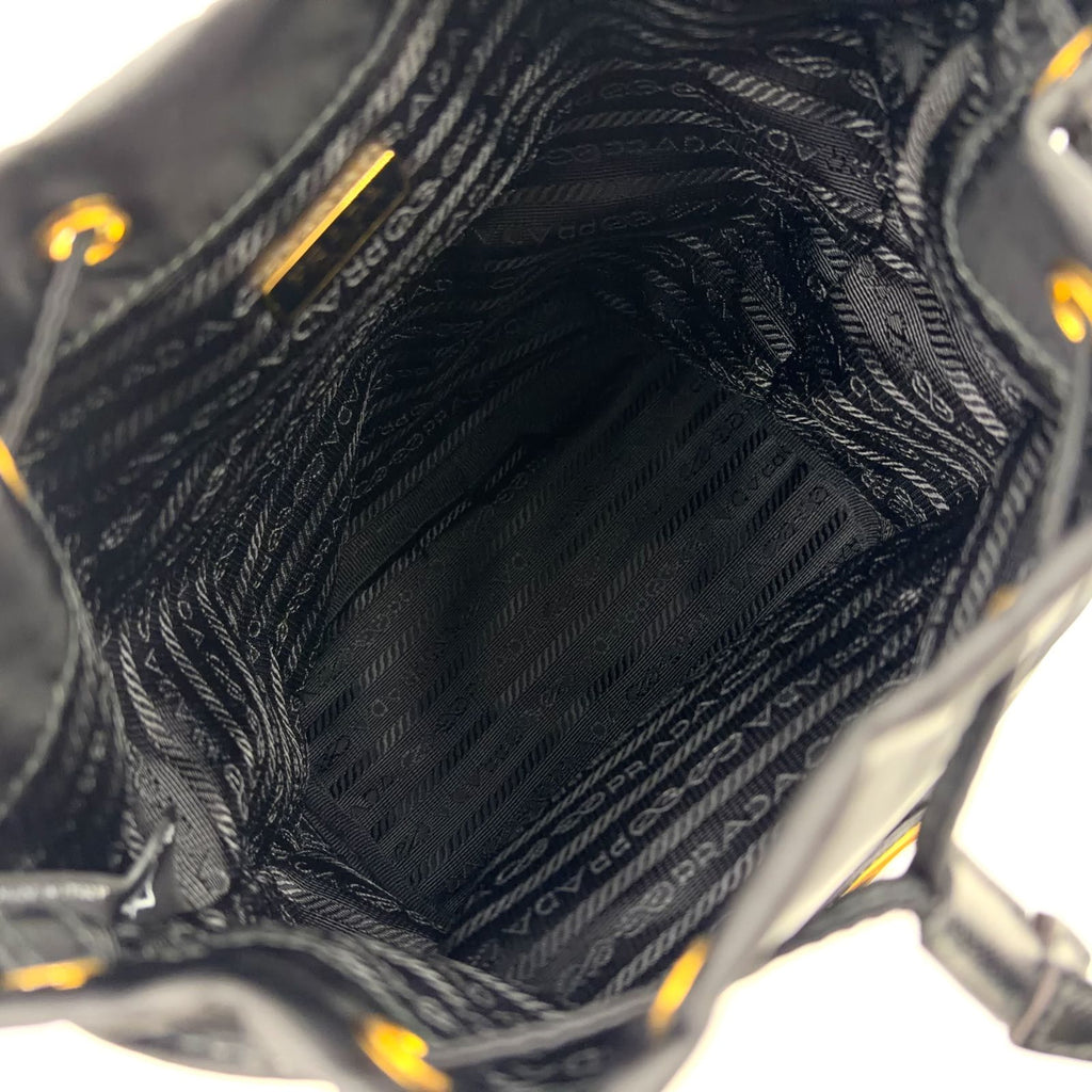 Prada Bucket 2-Way Nylon Black Handbag Gold — view 3