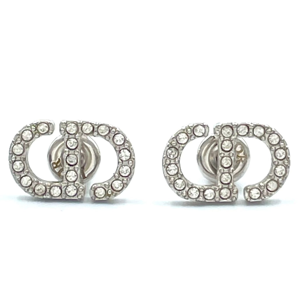 Dior CD Stud Metal Color Stone Clear Silver Earrings — view 5