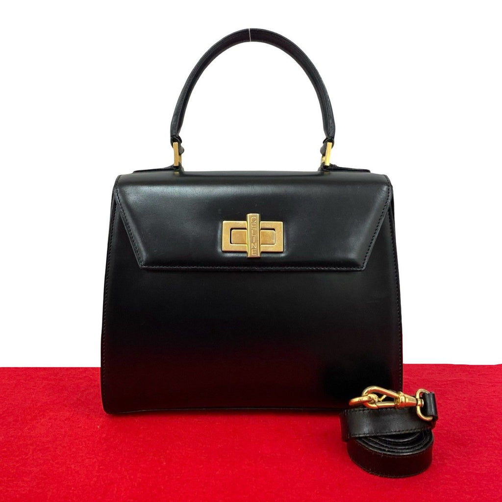 Celine Vintage Logo Turnlock Calf Leather 2-Way Shoulder Bag Black