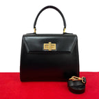 Celine Vintage Logo Turnlock Calf Leather 2-Way Shoulder Bag Black