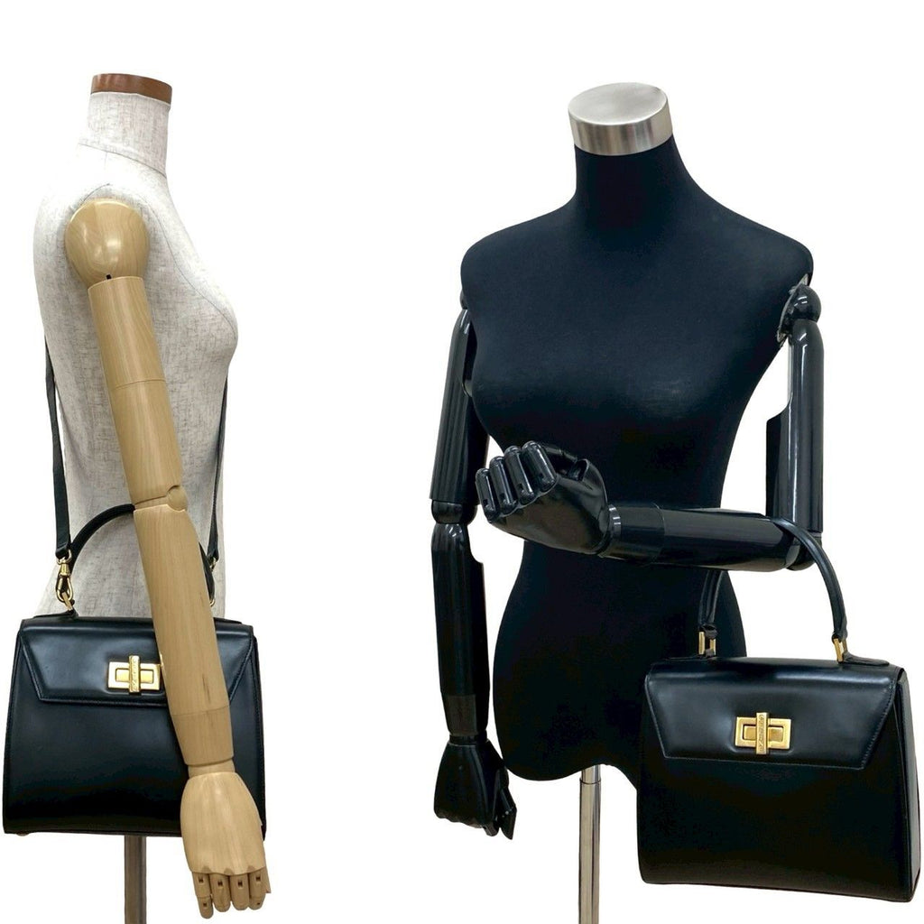 Celine Vintage Logo Turnlock Calf Leather 2-Way Shoulder Bag Black — view 2