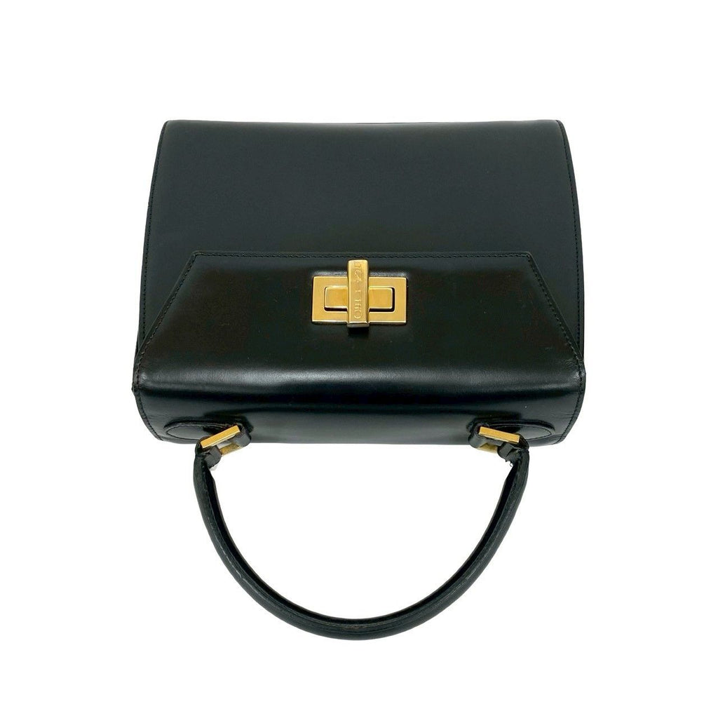 Celine Vintage Logo Turnlock Calf Leather 2-Way Shoulder Bag Black — view 4
