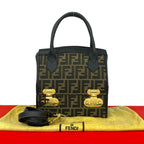 Fendi Zucca FF Logo Leather 2-Way Makeup Pouch Shoulder Bag Black