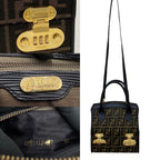 Fendi Zucca FF Logo Leather 2-Way Makeup Pouch Shoulder Bag Black — view 4