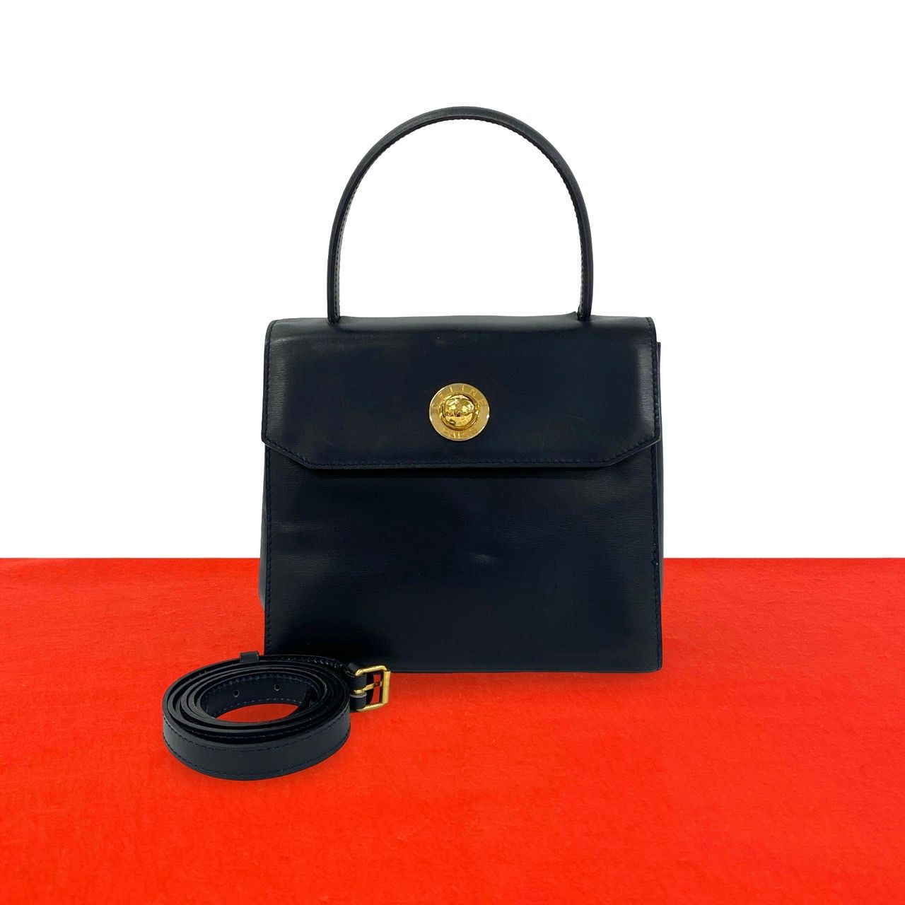 Celine Vintage Star Ball Logo Leather 2-Way Mini Shoulder Bag Black Red
