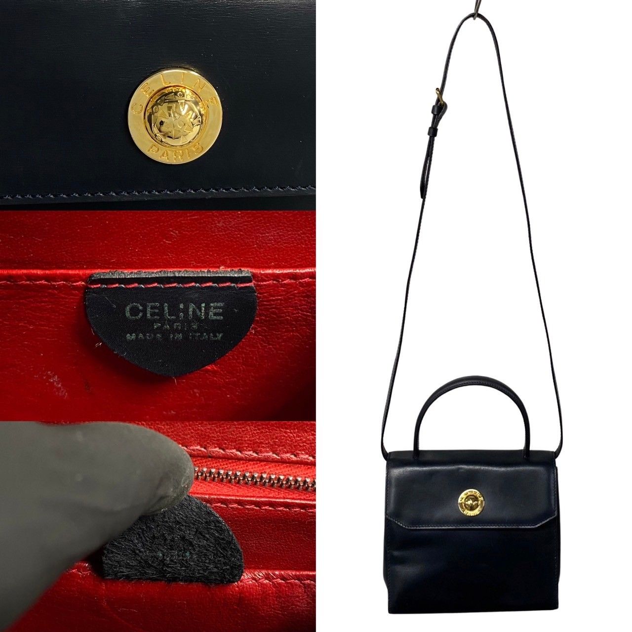 Celine Vintage Star Ball Logo Leather 2-Way Mini Shoulder Bag Black Red — view 4