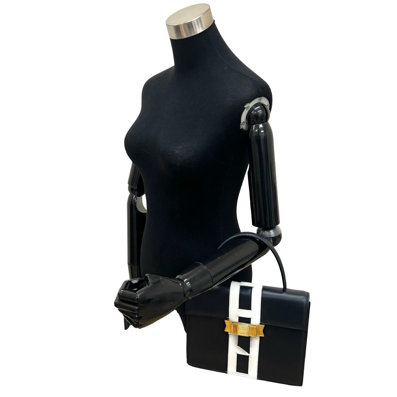 Celine Vintage Logo Ribbon Leather Handbag Mini Tote Navy White — view 2