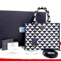 Prada Box Symbol Embroidery Fabric Small 2-Way Shoulder Bag Navy Blue