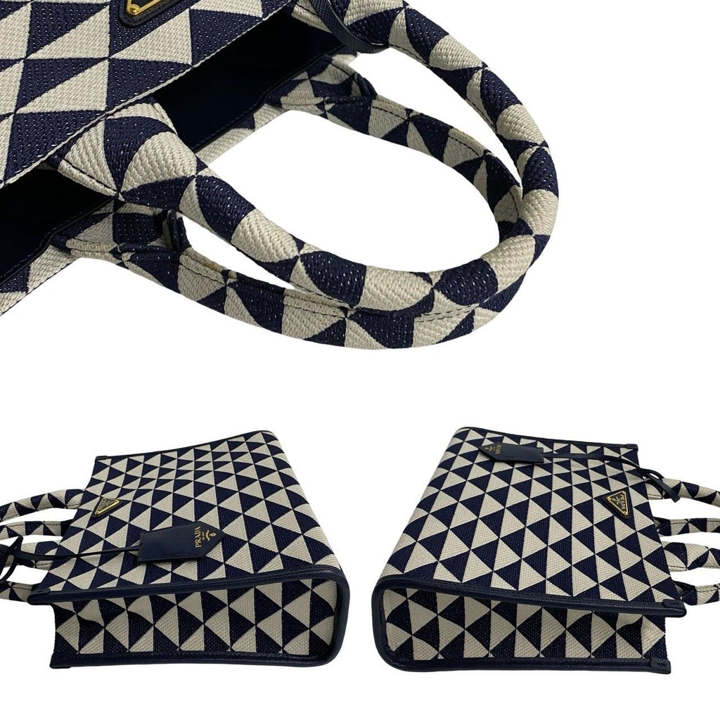 Prada Box Symbol Embroidery Fabric Small 2-Way Shoulder Bag Navy Blue — view 5
