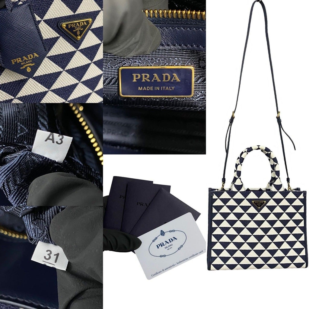 Prada Box Symbol Embroidery Fabric Small 2-Way Shoulder Bag Navy Blue — view 3