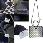 Prada Box Symbol Embroidery Fabric Small 2-Way Shoulder Bag Navy Blue — view 3