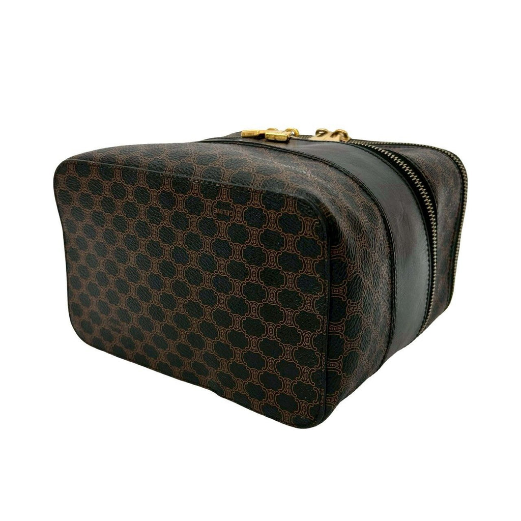 Celine Vintage Macadam Blason Pattern Leather Handbag Vanity Makeup Box Black — view 8