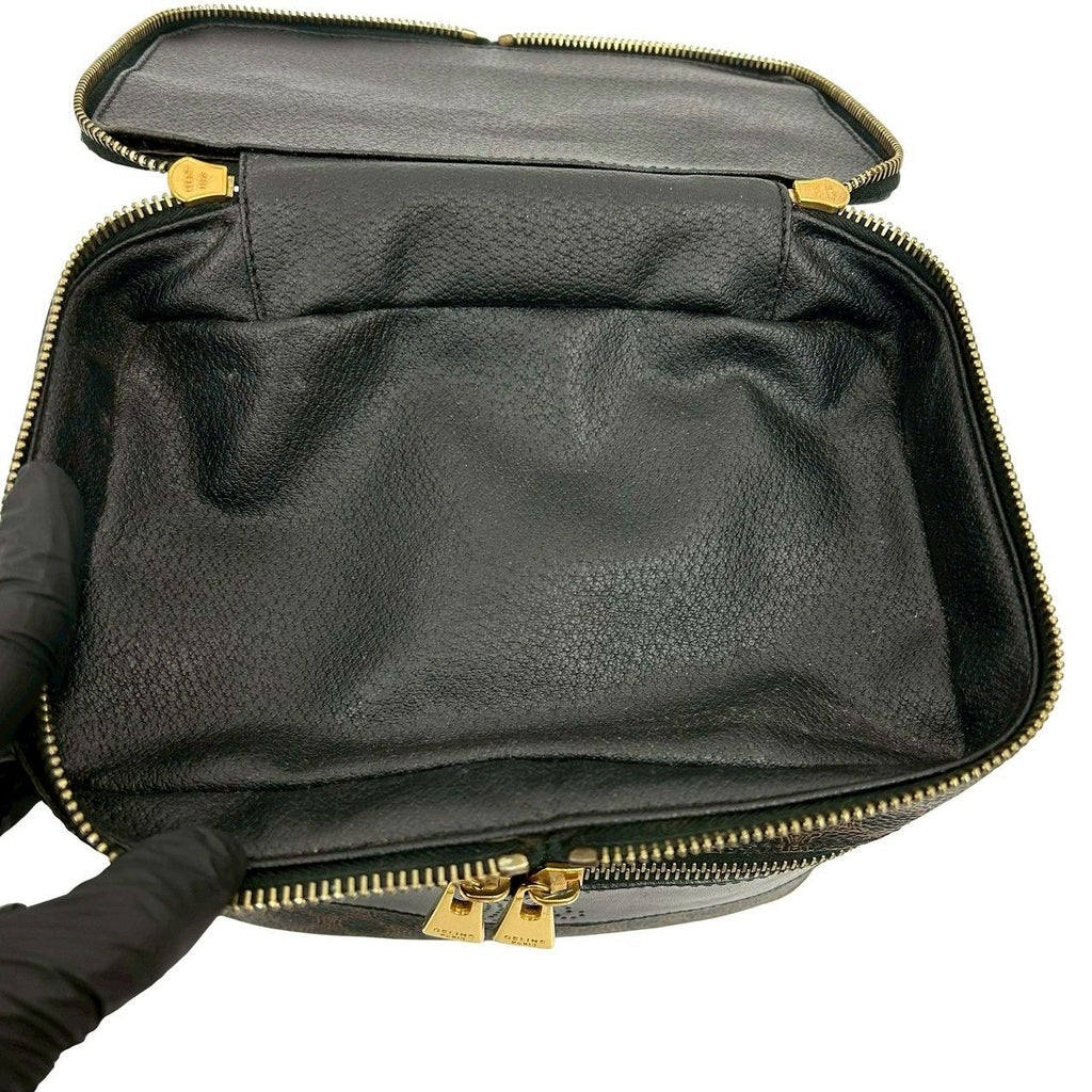Celine Vintage Macadam Blason Pattern Leather Handbag Vanity Makeup Box Black — view 9