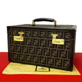 Fendi Zucca FF Pattern Canvas Leather Handbag Vanity Bag Makeup Box Brown