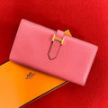 Hermes Bearn Souffle Veau Epsom Bifold Wallet Bill Purse Coin Pink