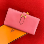 Hermes Bearn Souffle Veau Epsom Bifold Wallet Bill Purse Coin Pink