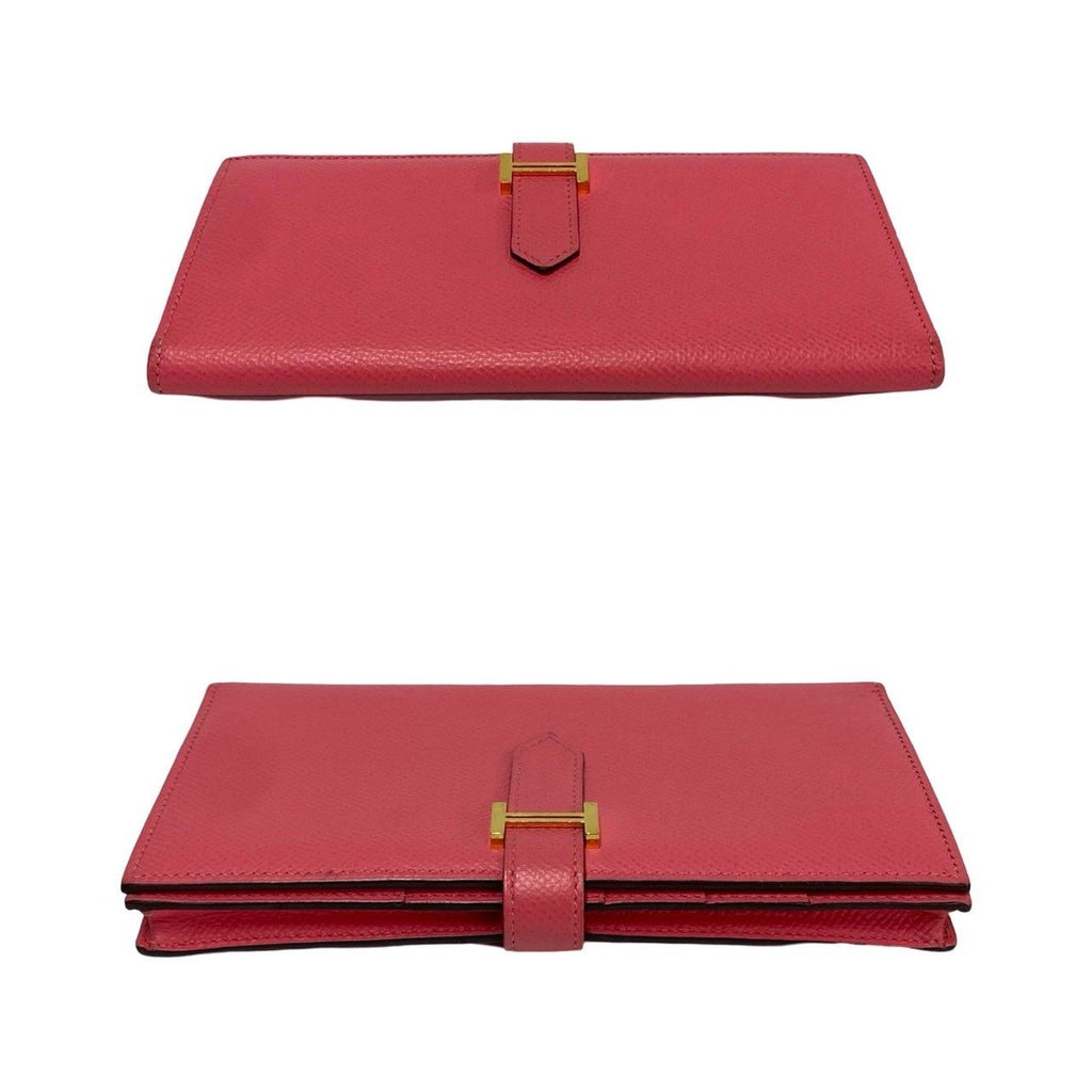 Hermes Bearn Souffle Veau Epsom Bifold Wallet Bill Purse Coin Pink — view 5