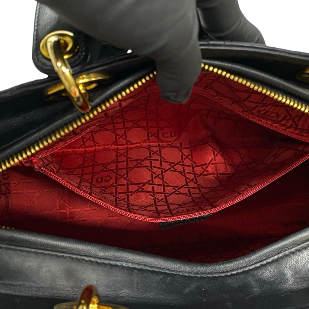 Dior Lady Cannage Stitch Leather Handbag Mini Tote Black — view 9