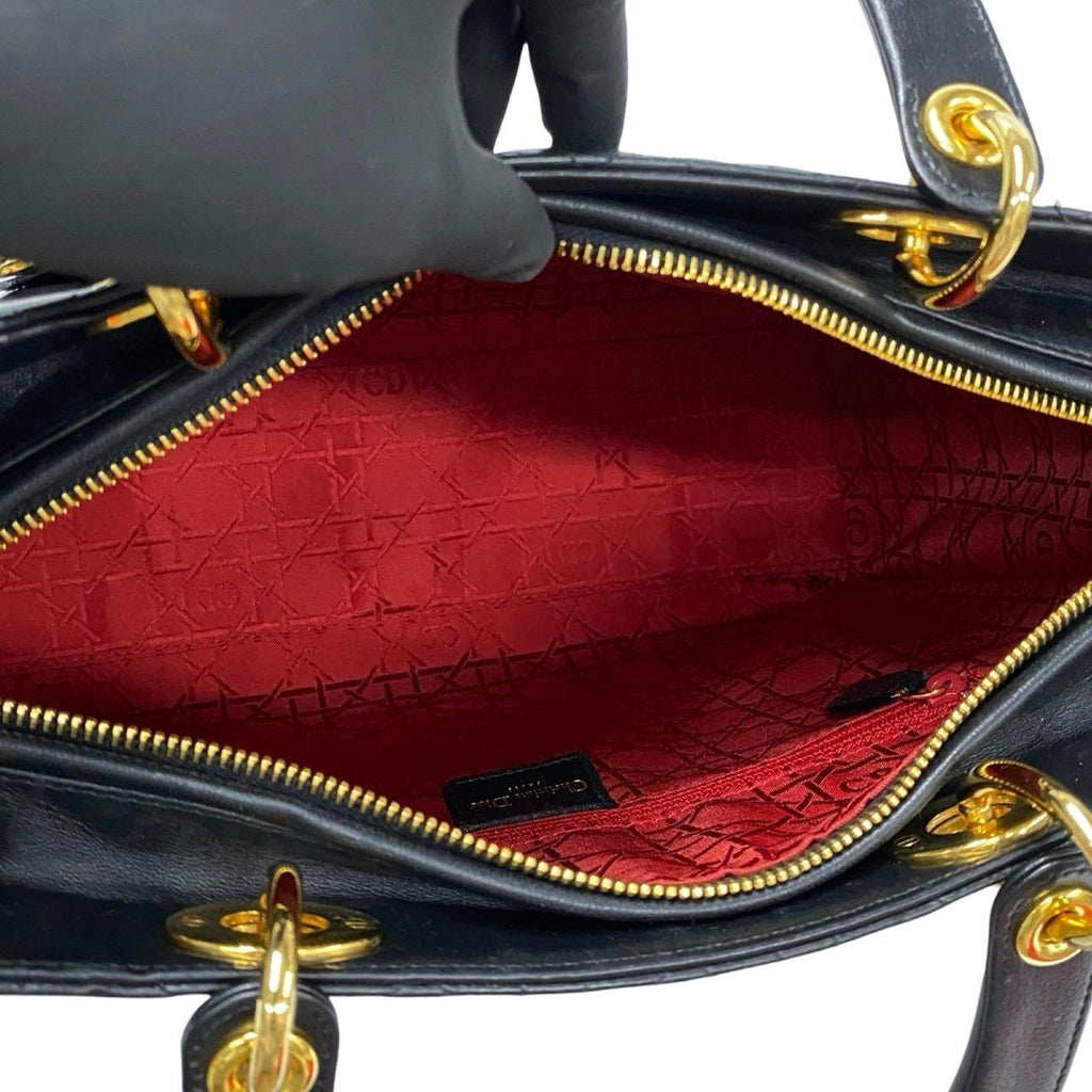 Dior Lady Cannage Stitch Leather Handbag Mini Tote Black — view 8