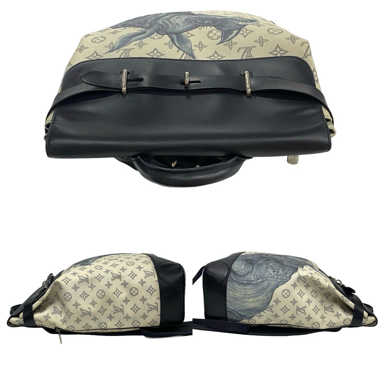 Louis Vuitton Monogram Savanna Steamer Leather Backpack Navy White — view 5