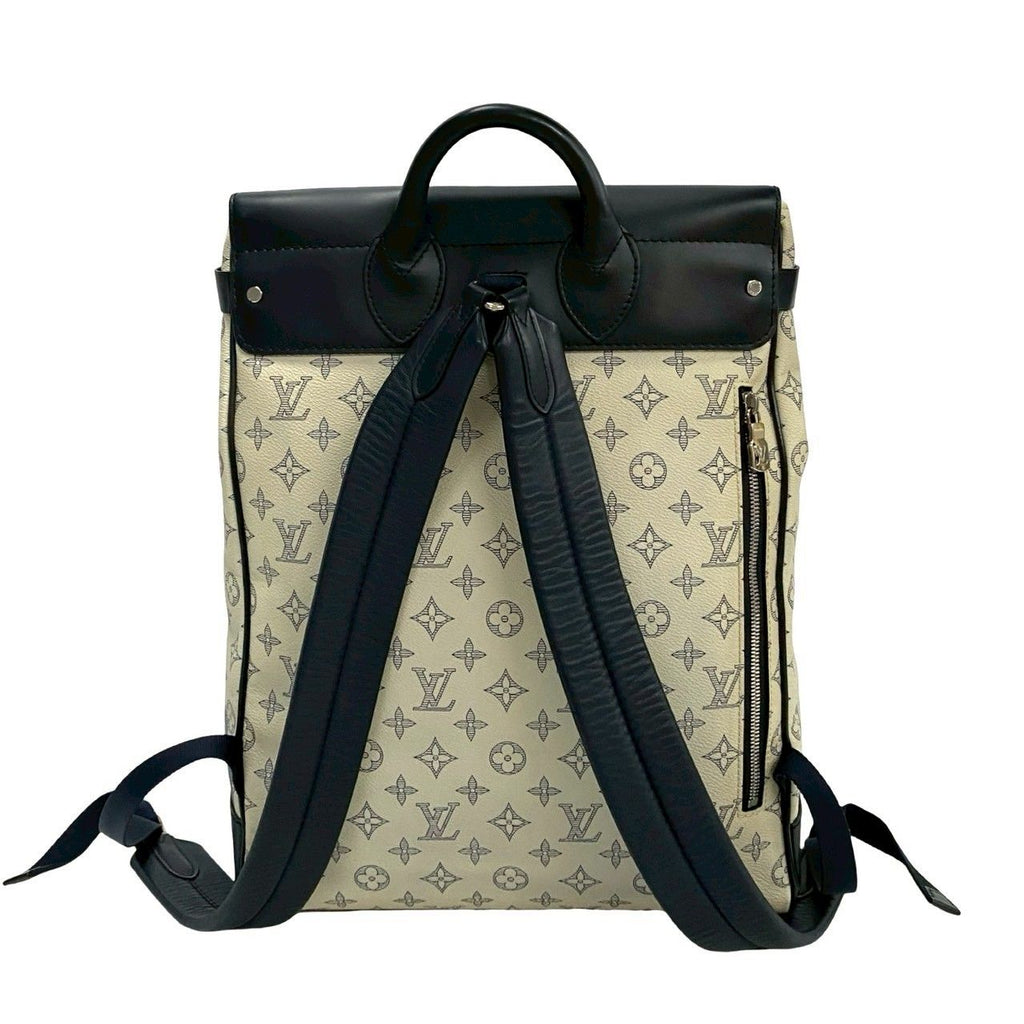 Louis Vuitton Monogram Savanna Steamer Leather Backpack Navy White — view 4